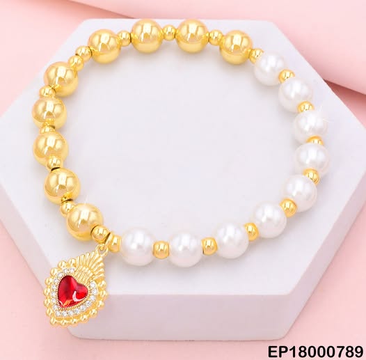 PULSERA MITAD PELOTA/PERLAS DIJE:❤️PUNTEADOS BE405-9