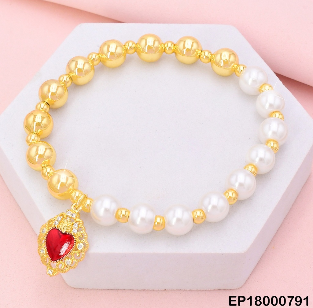 PULSERA MITAD PELOTA/PERLAS DIJE:❤️C/DECORADOS BE407-9