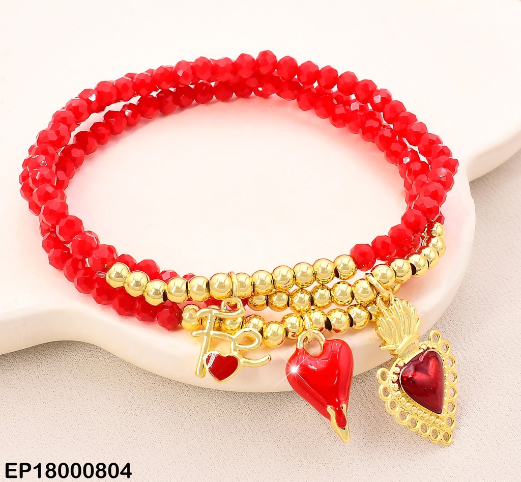PAQ. 3 PULSERAS PELOT ROJAS /DORADAS/CORAZONES(2)/FE BE455-9
