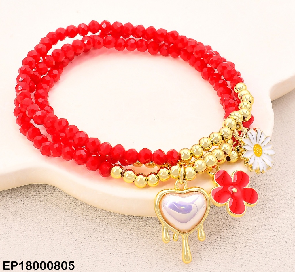 PAQ. 3 PULSERAS PELOT ROJAS /DOR/FLOR ROJA Y BLANCA/CORAZON BLANCO BE456-9