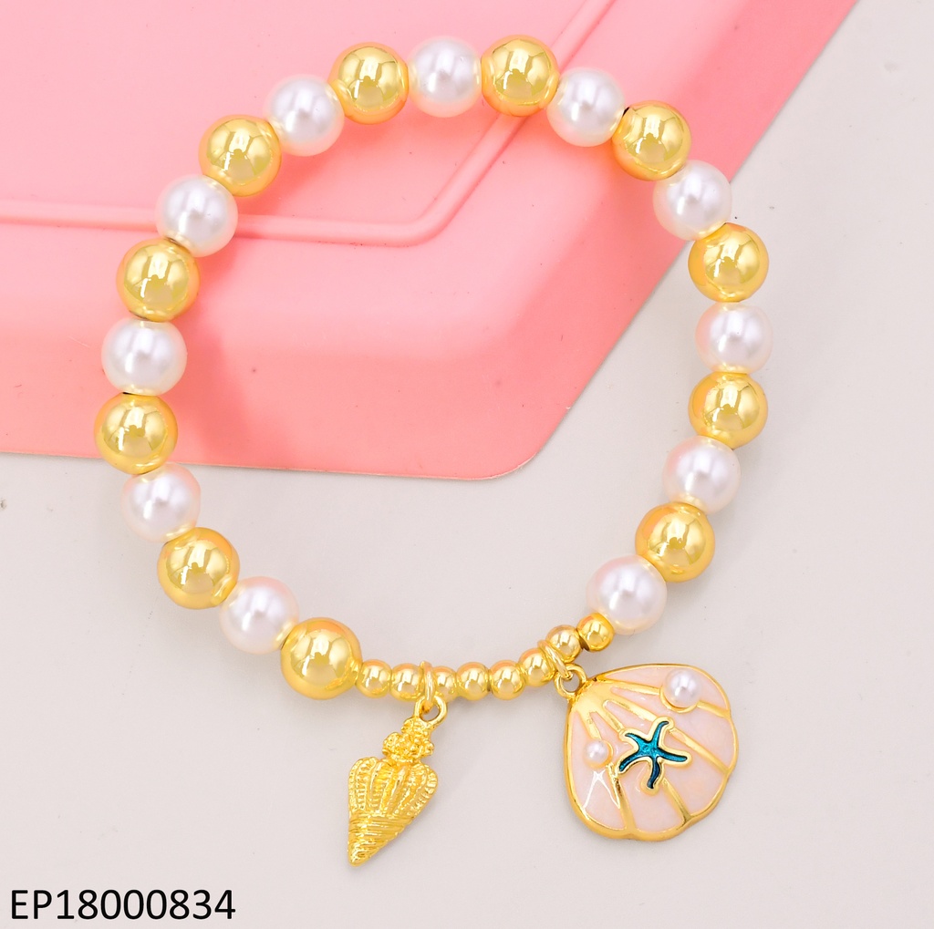 PULSERA PELOTITAS DOR/PERLAS BE566-9