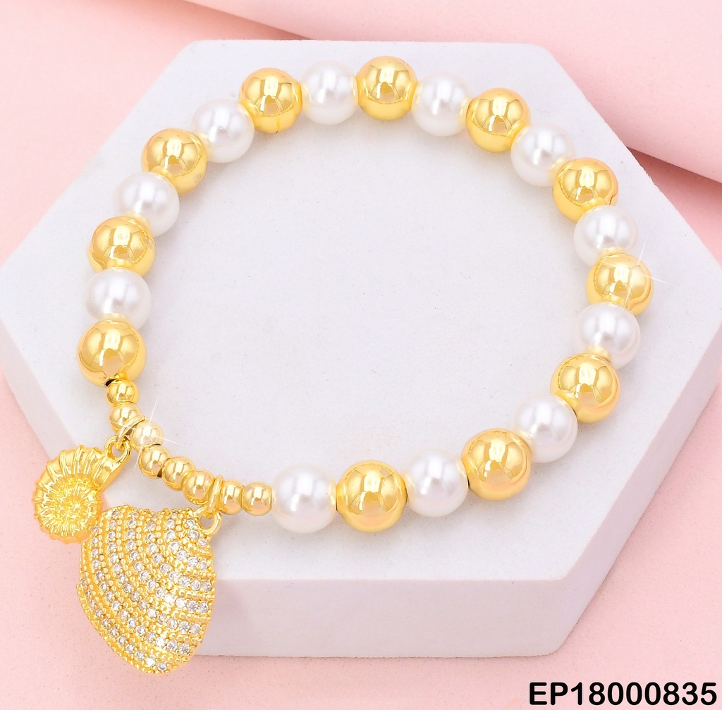 PULSERA PELOTA/PERLA DIJES:OSTRA/CARACOL BE567-9
