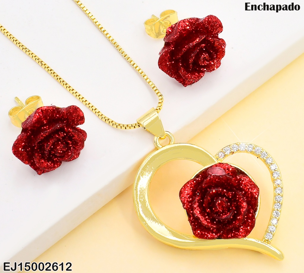 SET ROSA ESCARCHADA,DIJE C/CROQUI CORAZON ZIRC.SE1127-9