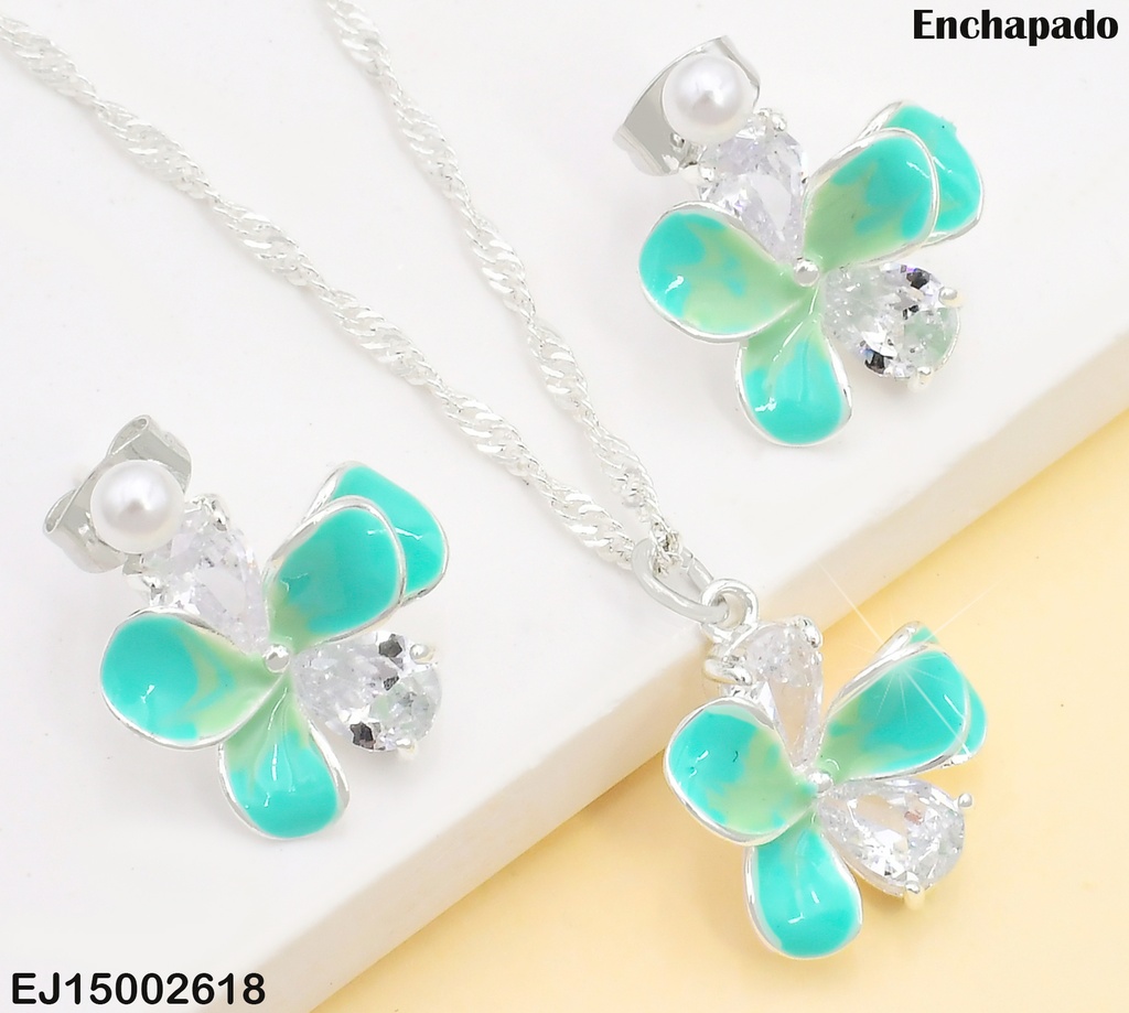 SET FLOR TURQUESA ARETES COLGANTES SE1180-5