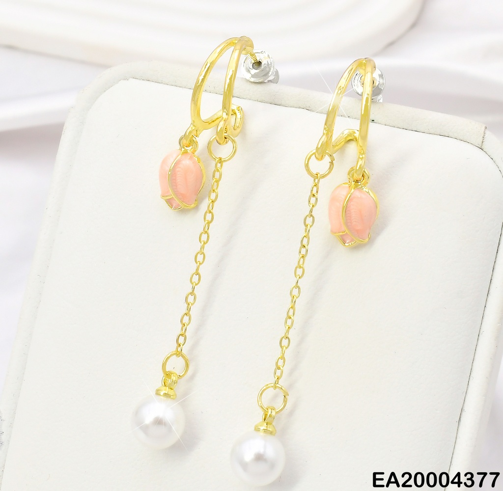ARETES DOR "C" TULIPAN ROSA/CADENITA/PERLA EE4220-348