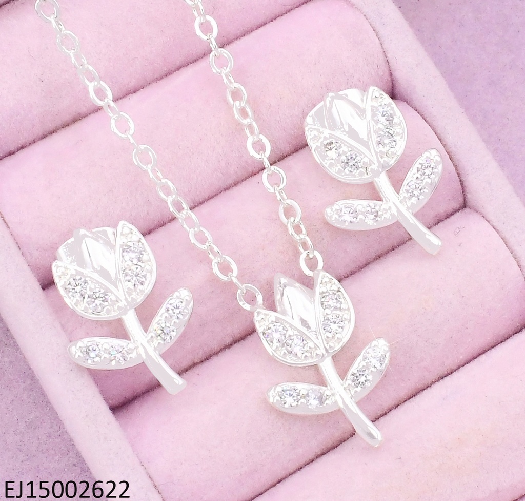 SET TULIPAN PLATEADO ZIRC. CRISTAL SE1143-9 (TLP)