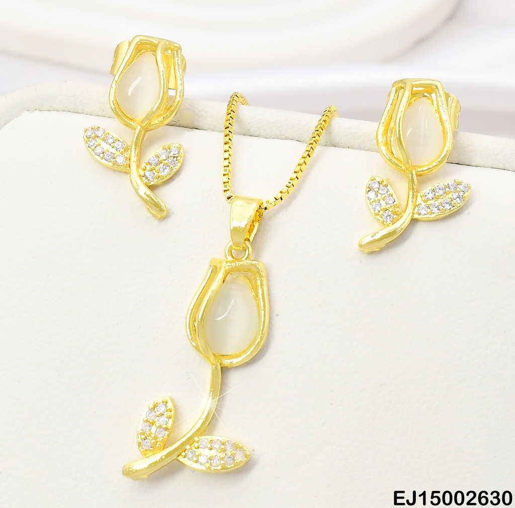 SET DOR TULIPAN PIEDRA BLANCA/ZIRC. CRISTALES SE1136-104