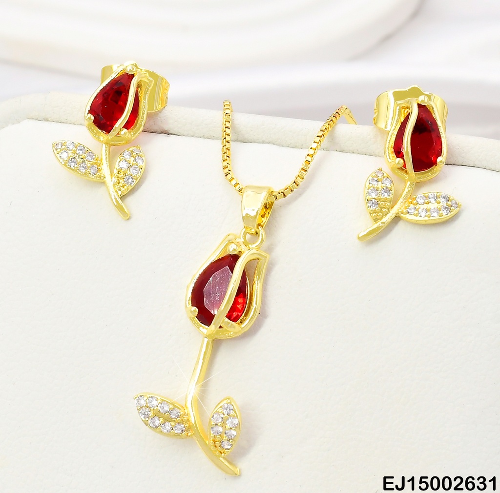 SET DOR TULIPAN VERT. ZIRC ROJA/CRISTALES SE1138-104