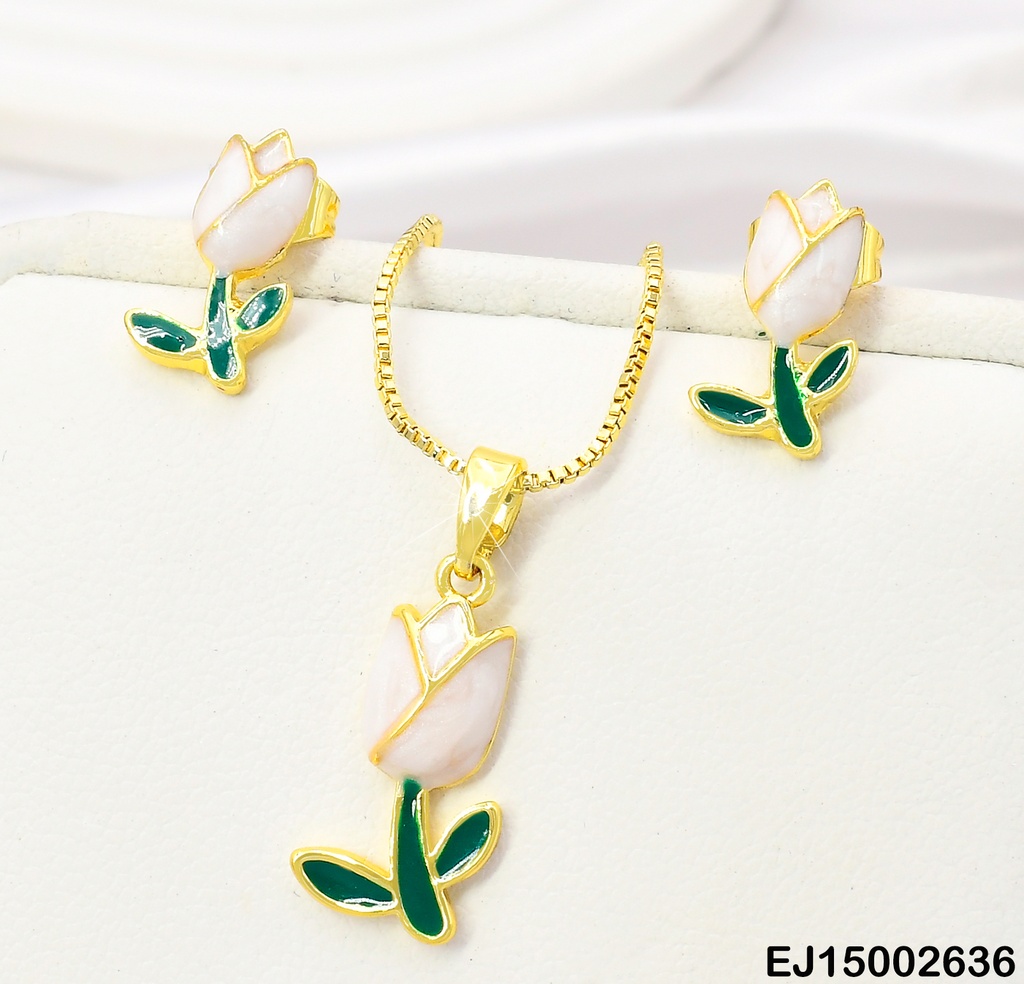 SET DORADO TULIPAN ESMALTADO BLANCO PQ SE1172-9