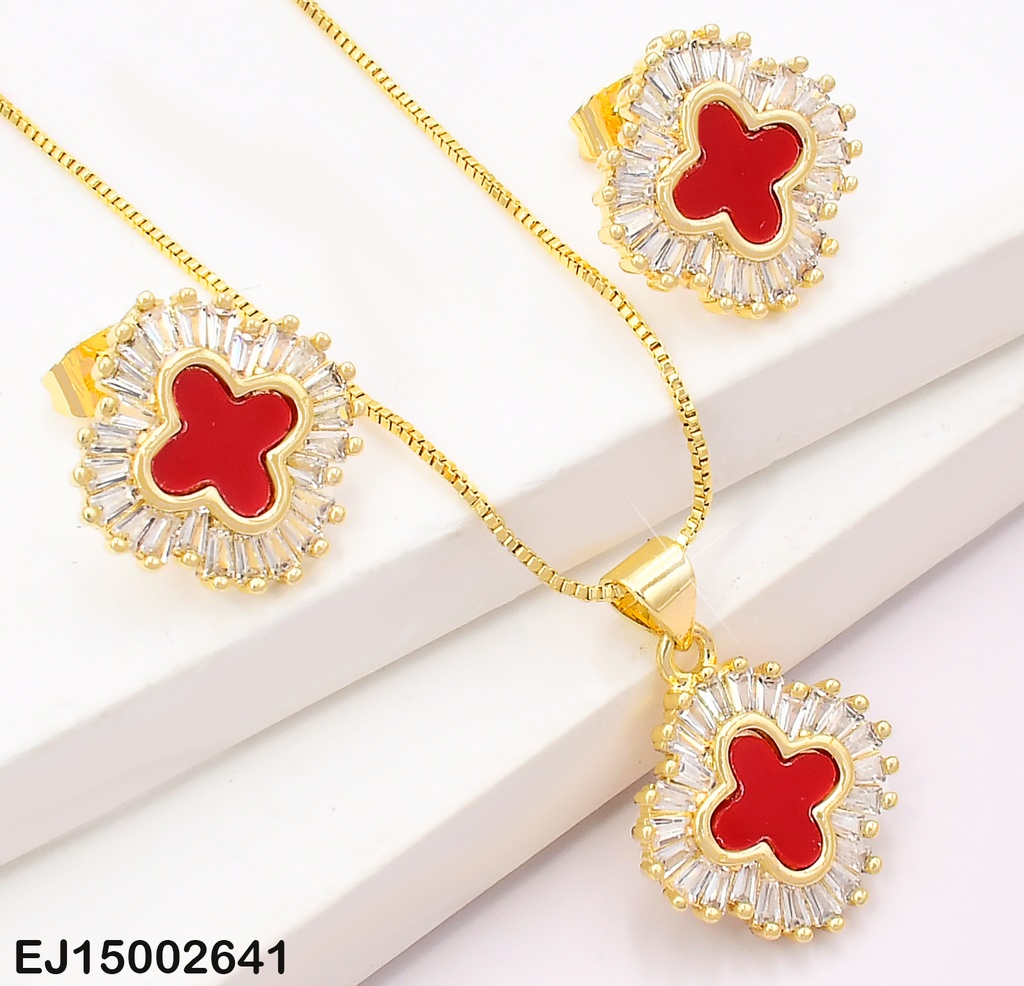 SET VAN CLEEF ROJO BORDES ZIRC.RECTANG.SE1103-9