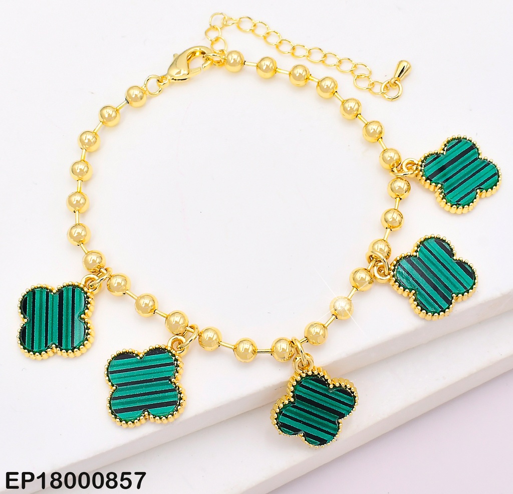PULSERA PELOTITAS 5 DIJES VAN CLEEF VERDES RAYADOS BE648-9