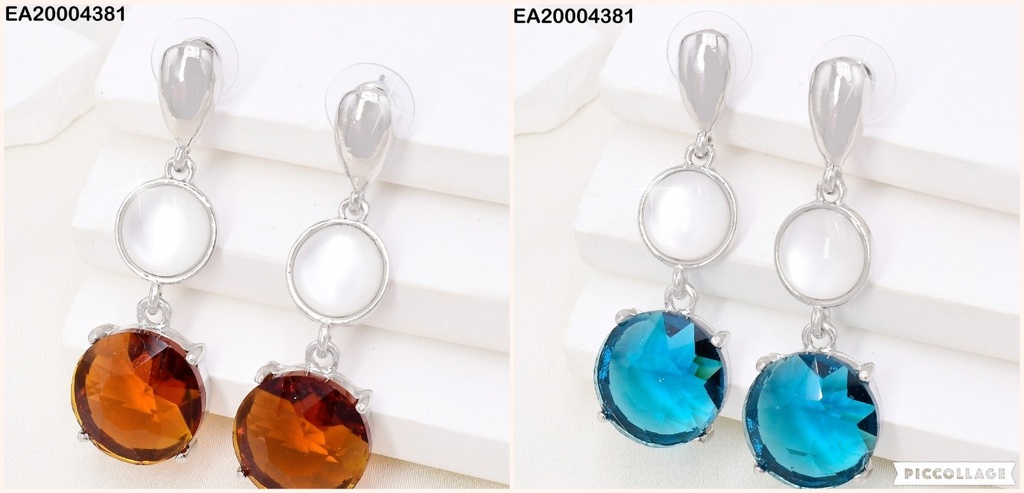ARETES PLAT OVALO/PIEDRA RD BLANCA/ZIRC RD COL SURT. EE3973-317