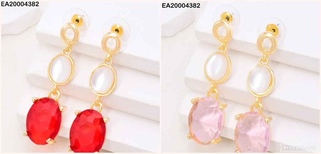 ARETES DOR CROQUI OV./PIEDRA BLANCA/ZIRC OV. COL SURT.EE3968-317
