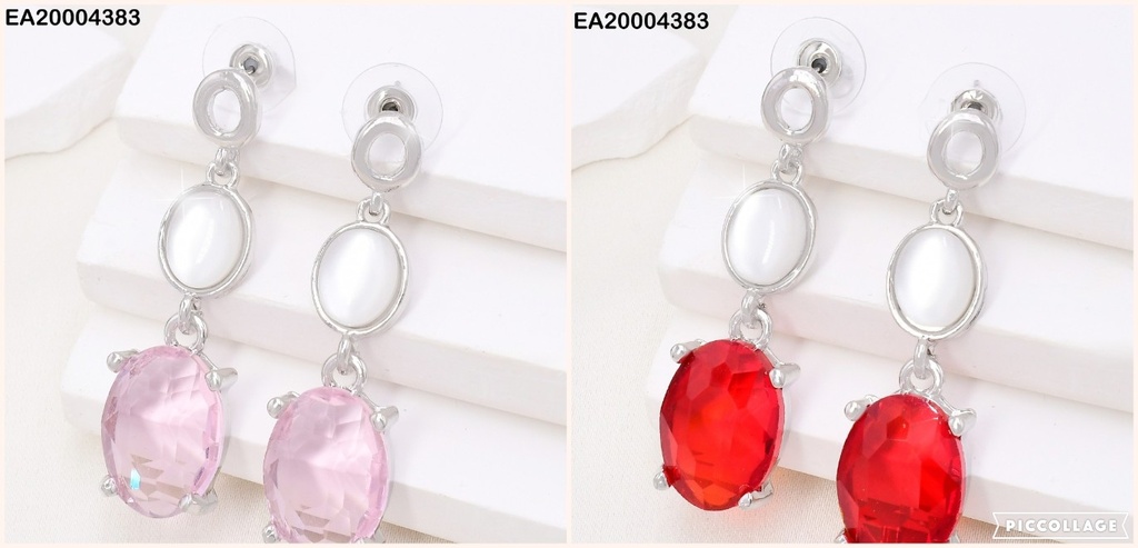 ARETES PLAT CROQUI OV./PIEDRA BLANCA/ZIRC OV. COL SURT.EE3969-317