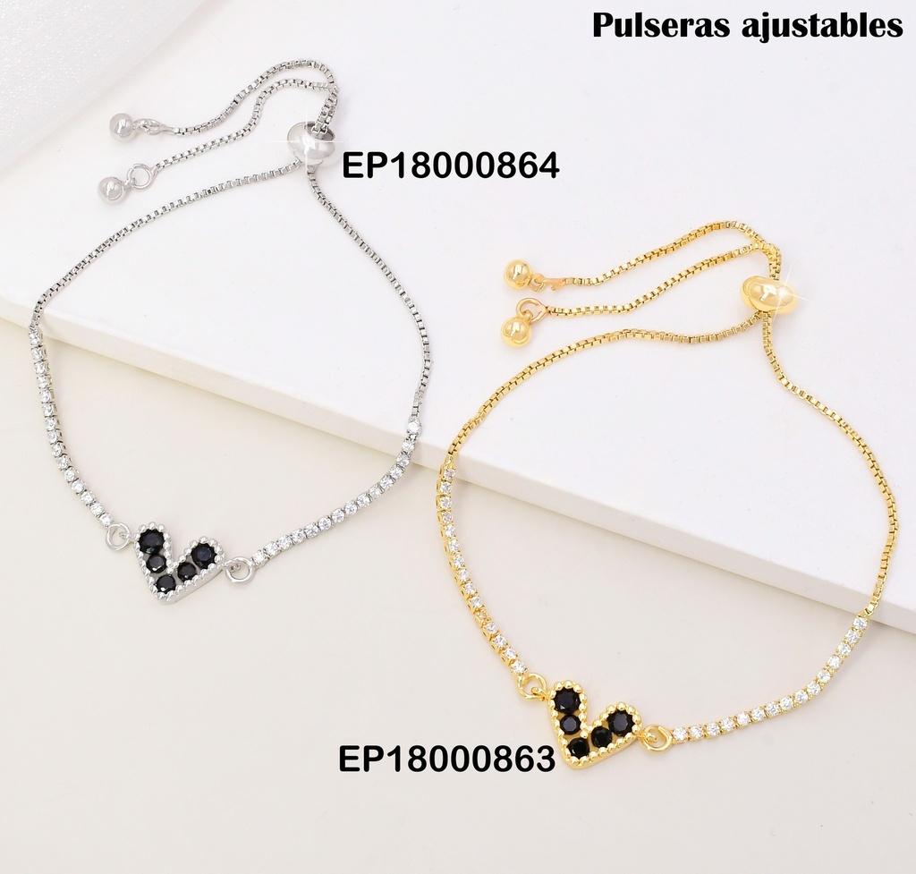 PULSERA ZIRCONIAS CENTRO CORAZON NEGRO BE426-144
