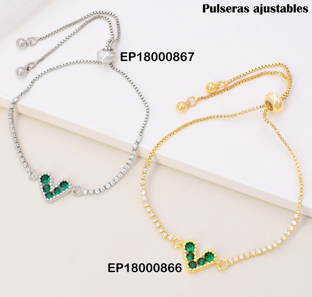 PULSERA ZIRCONIAS CENTRO CORAZON VERDE BE428-144