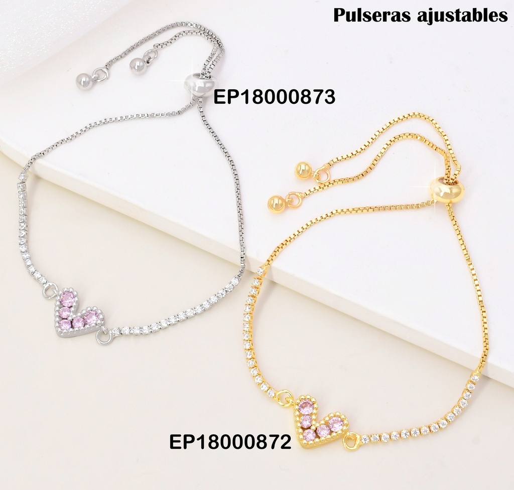PULSERA ZIRCONIAS CENTRO CORAZON ROSADO BE434-144