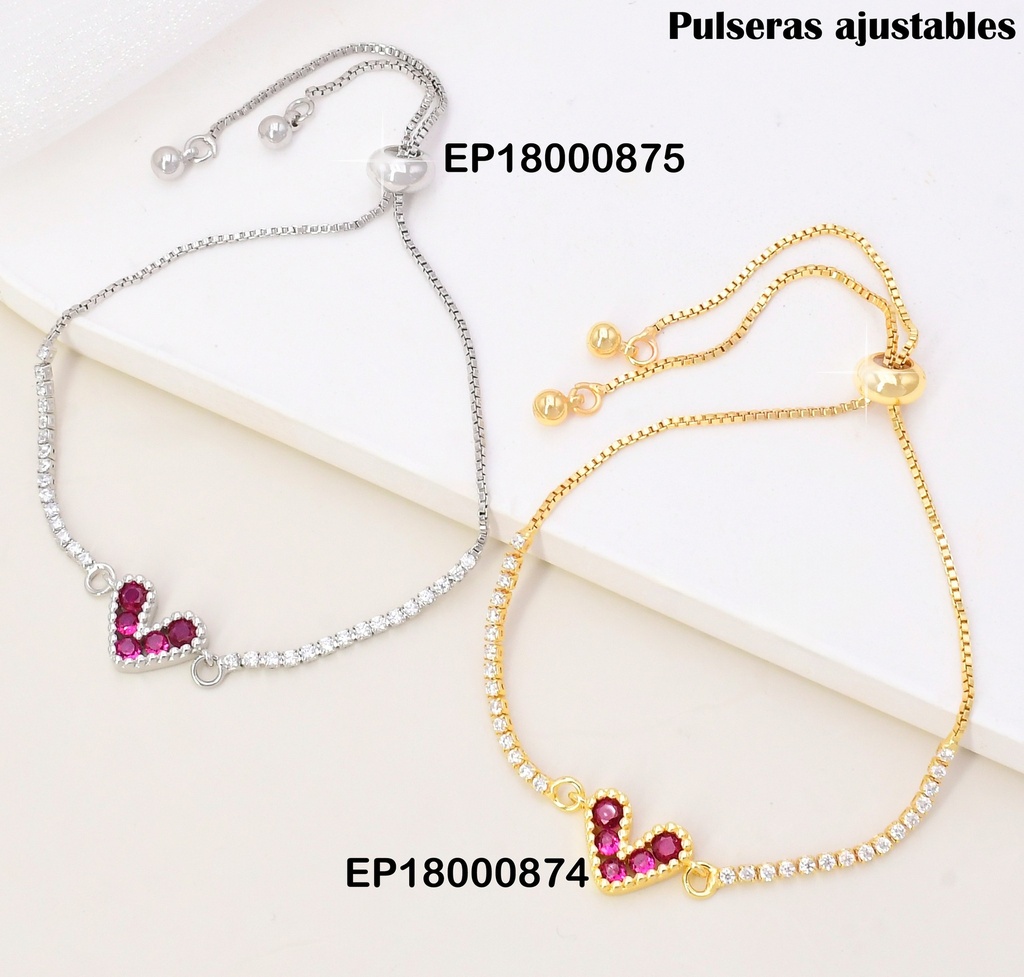 PULSERA ZIRCONIAS CENTRO CORAZON ROJO BE436-144