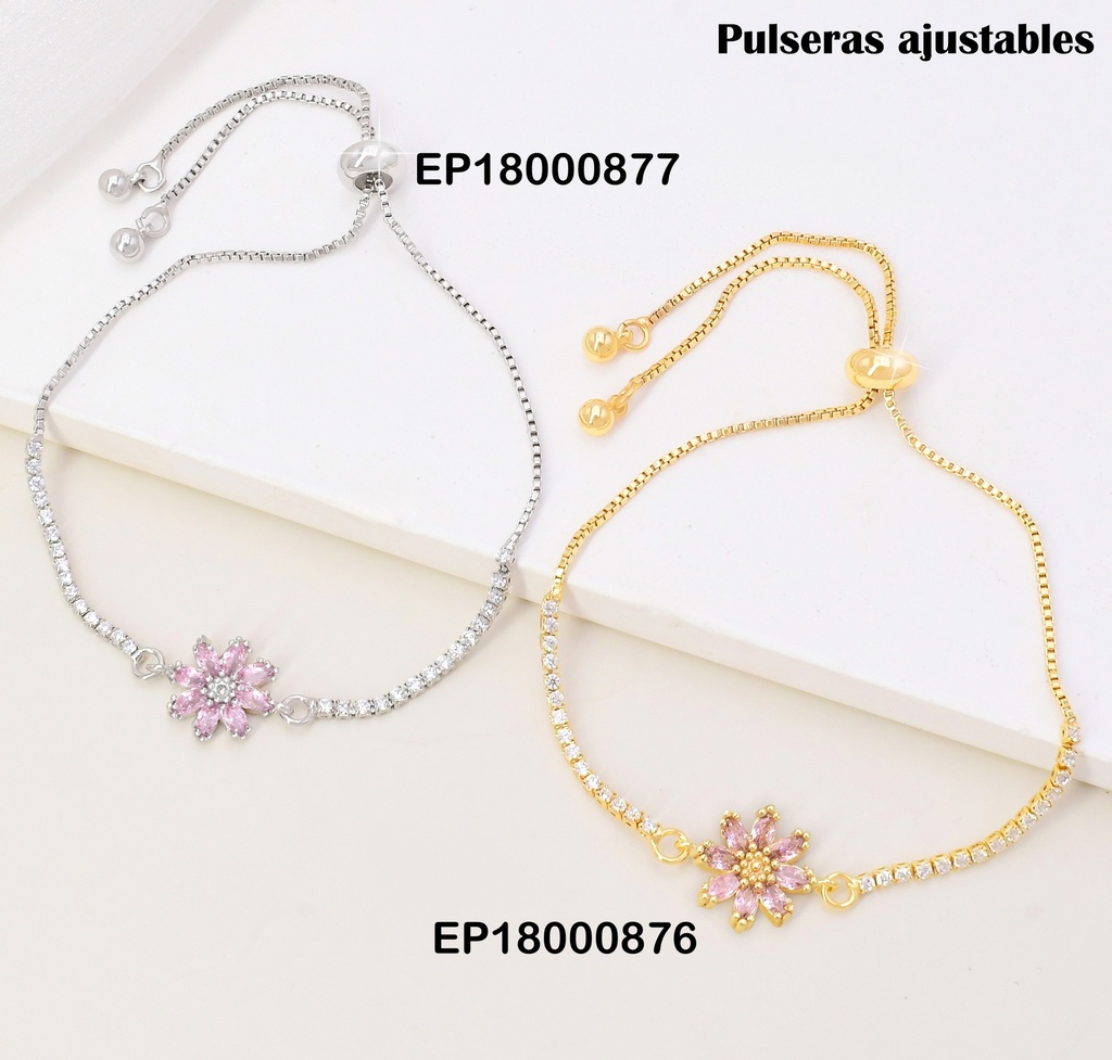 PULSERA AJUST. ZIRC. CENTRO FLOR ZIRC.ROSADAS BE438-144