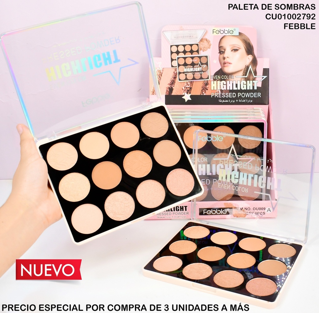 PALETA 12 ILUMINADORES COMPACTOS FEBBLE DU009 (A)