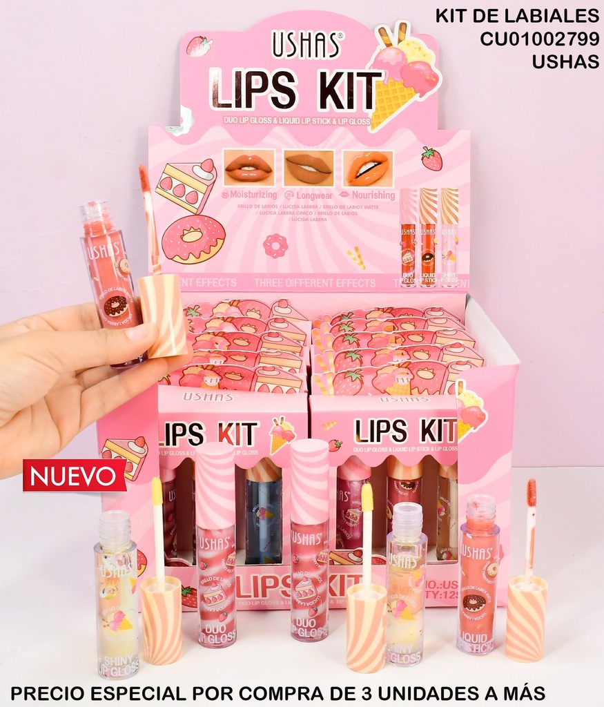 SET 3PCS BALSAMO NUDE LIPS KIT USHAS US008B