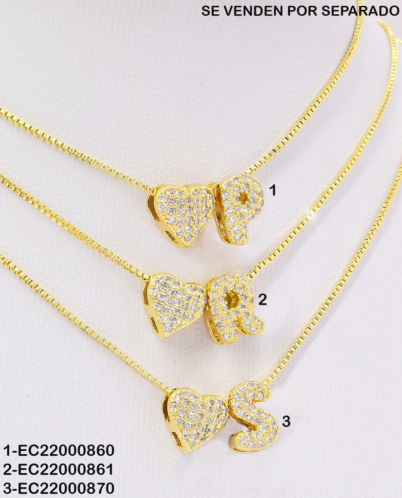 CADENA DOR INICIAL "R" CORAZON ZIRC. CE297-294