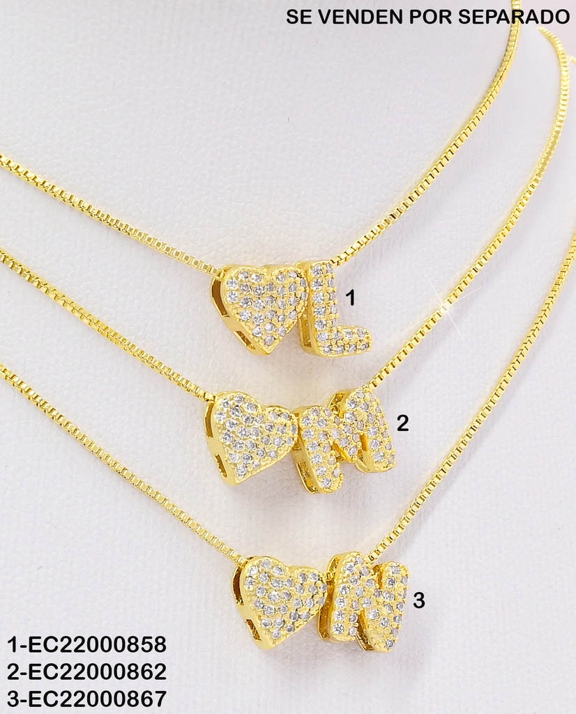 CADENA DOR INICIAL "N" CORAZON ZIRC. CE295-294