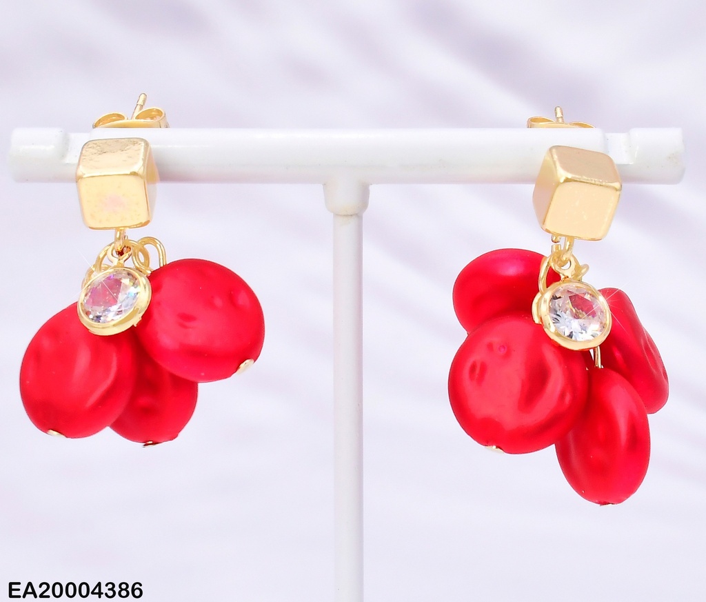 ARETES CUBO DORADO C/REDONDOS ROJOS EE4079-323