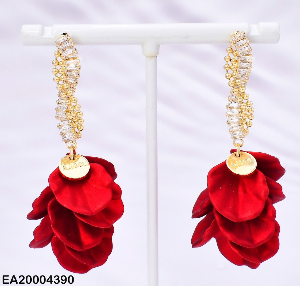 ARETES LINEA ZIRC-PELOTITAS C/PETALOS ROJOS EE4083-323