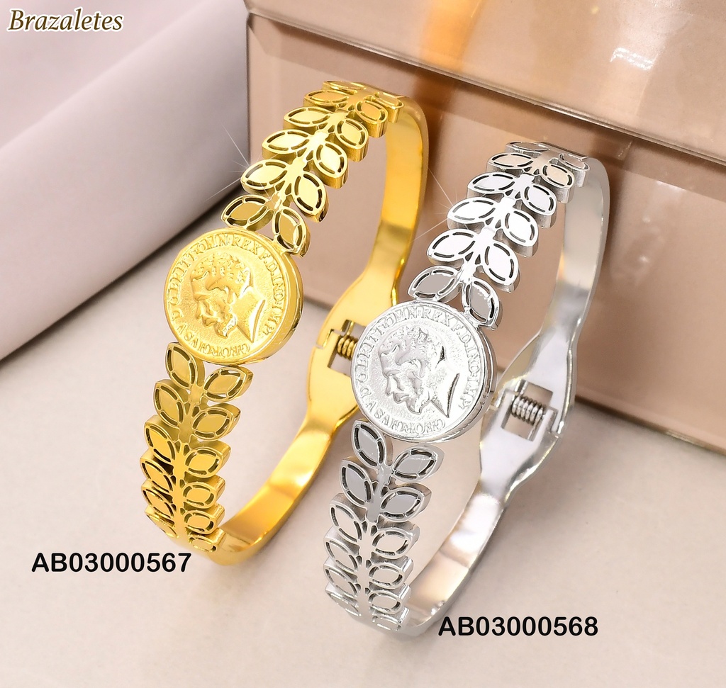 BRAZALETE PLAT.HOJITAS CENTRO MONEDA KB204421-SXSJ