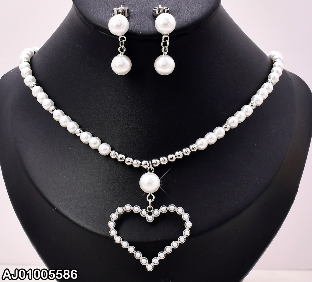 SET PLAT. PERLAS CAD.C/PELOTITAS DOR-PERLAS.DIJE ♡KS200628-KFC