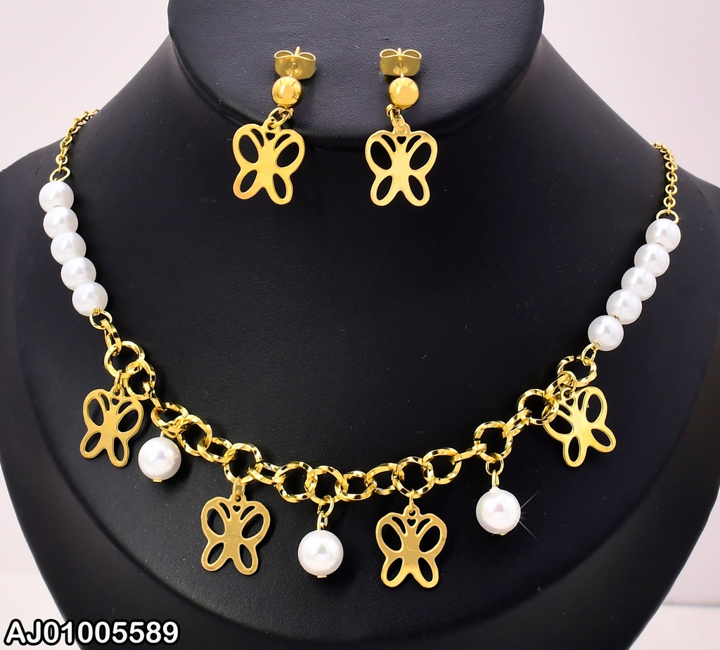 SET CROQUI MARIPOSAS COLGANTES C/PERLAS KS193881-DL