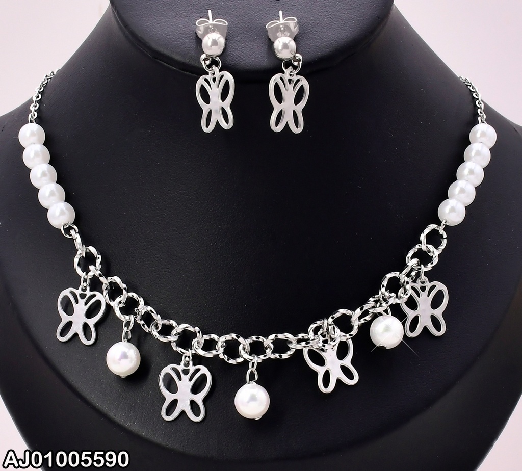 SET PLAT.CROQUI MARIPOSAS COLGANTES C/PERLAS KS193881-DL