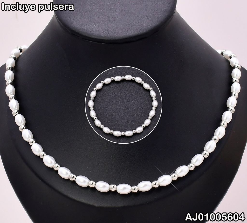 SET PLAT. CADENA-PUL PERLAS CULTIVADAS/PELOT. KS224995-Z