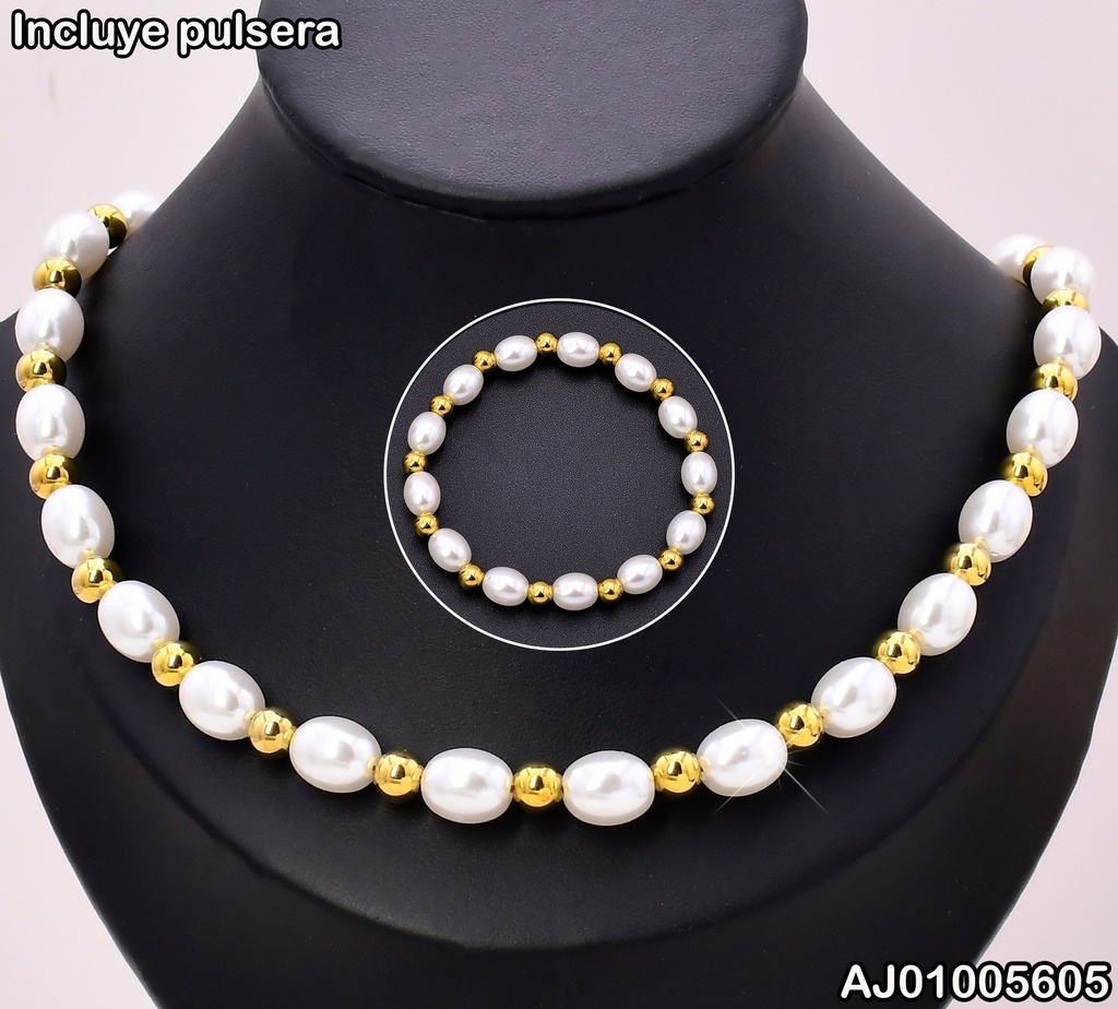 SET CADENA-PULSERA PERLAS/PELOTITAS KS224996-Z