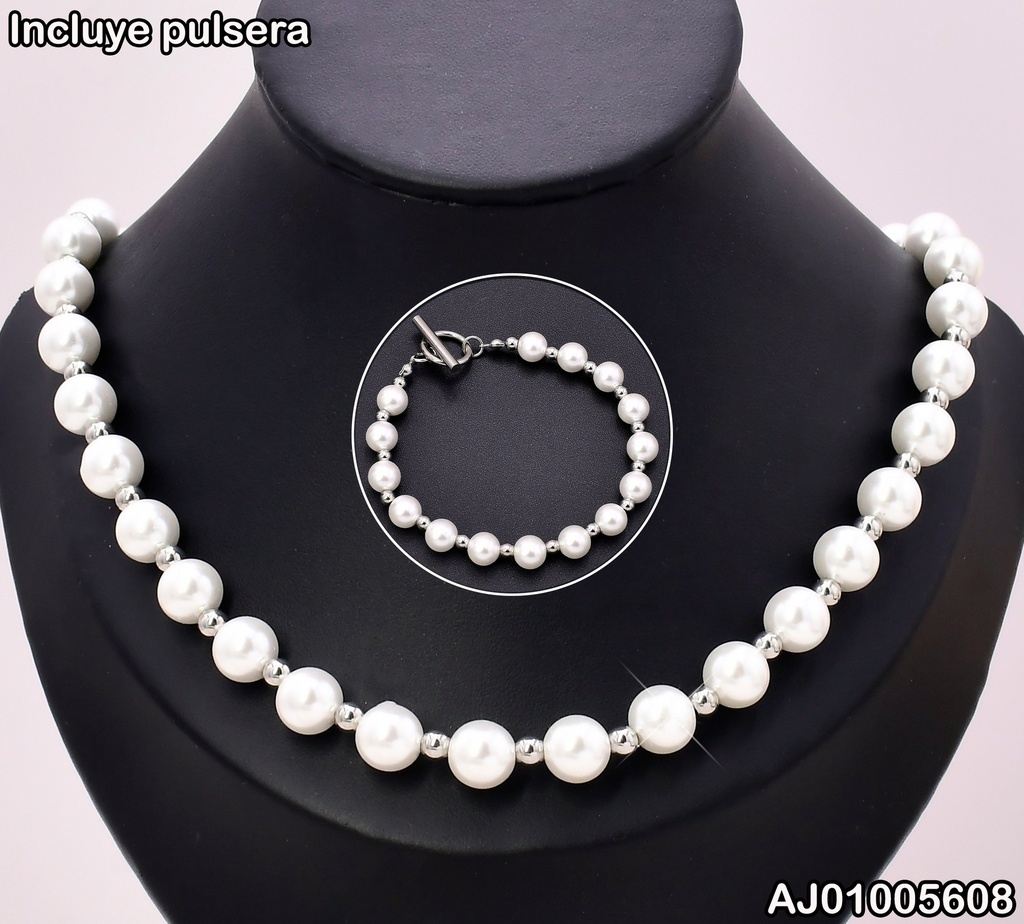 SET PLAT.TIFFANY CADENA-PULSERA PERLAS/PELOT. KS224999-Z