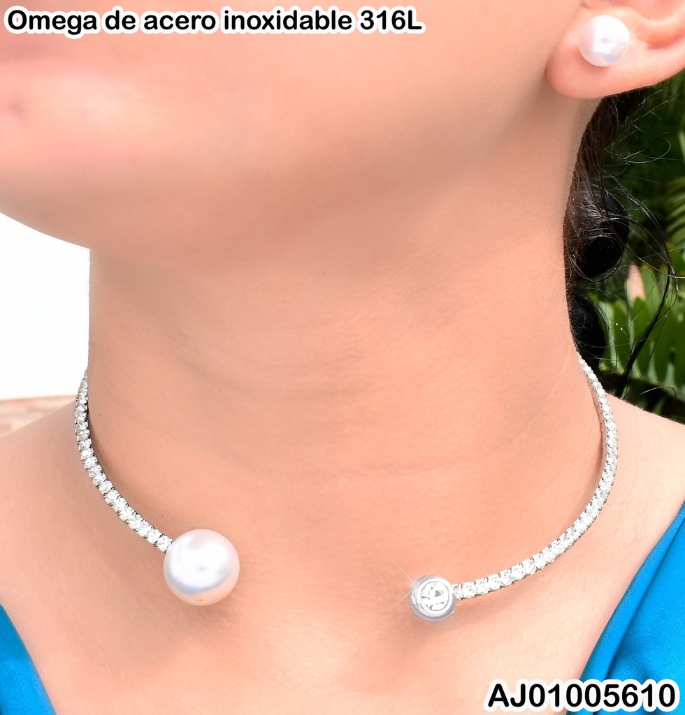 SET PLAT. OMEGA ZIRCONIAS,ARETES PERLAS KS222714-HR