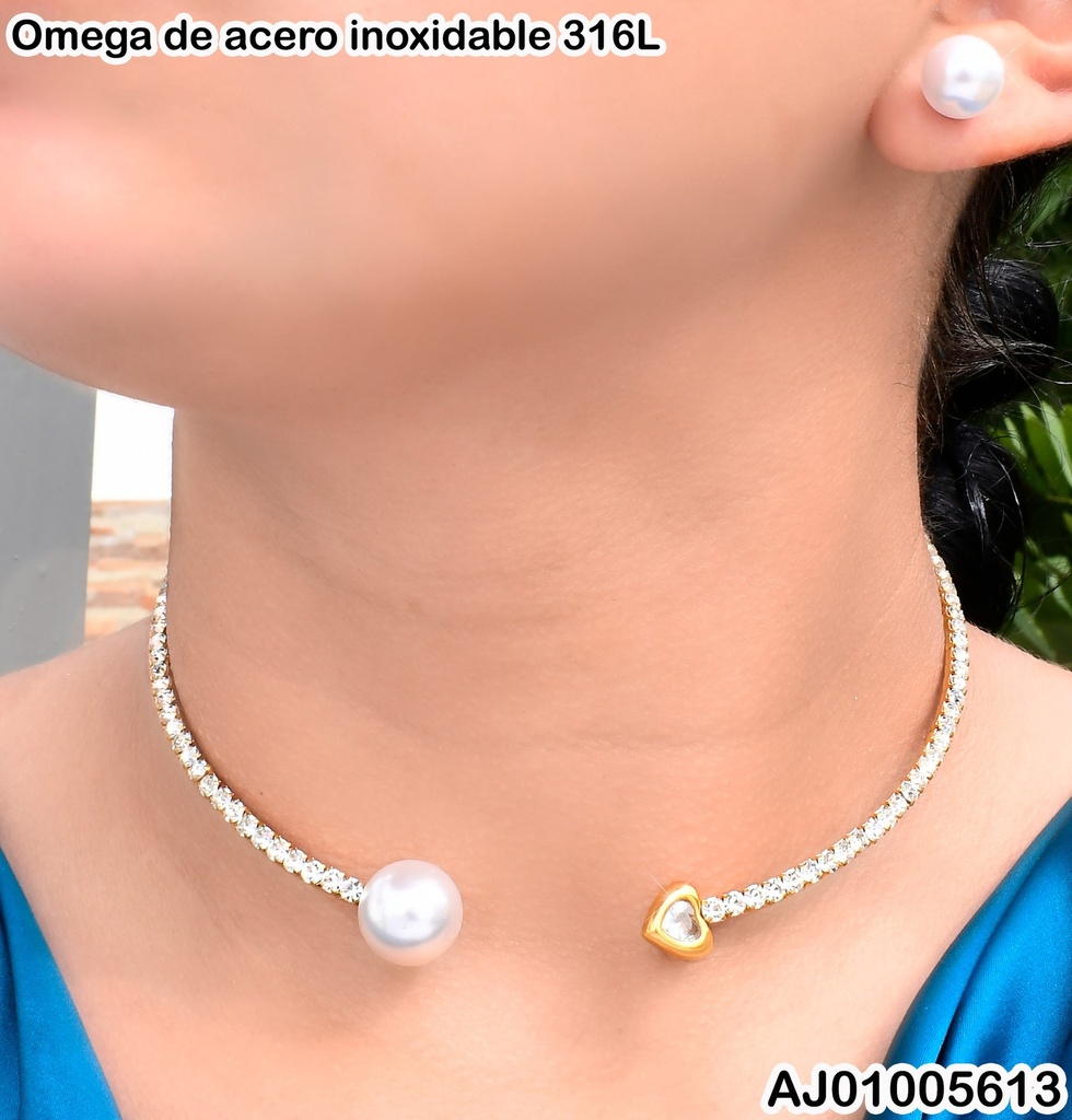 SET OMEGA💛 ZIRCONIAS,ARETES PERLAS KS222710-HR