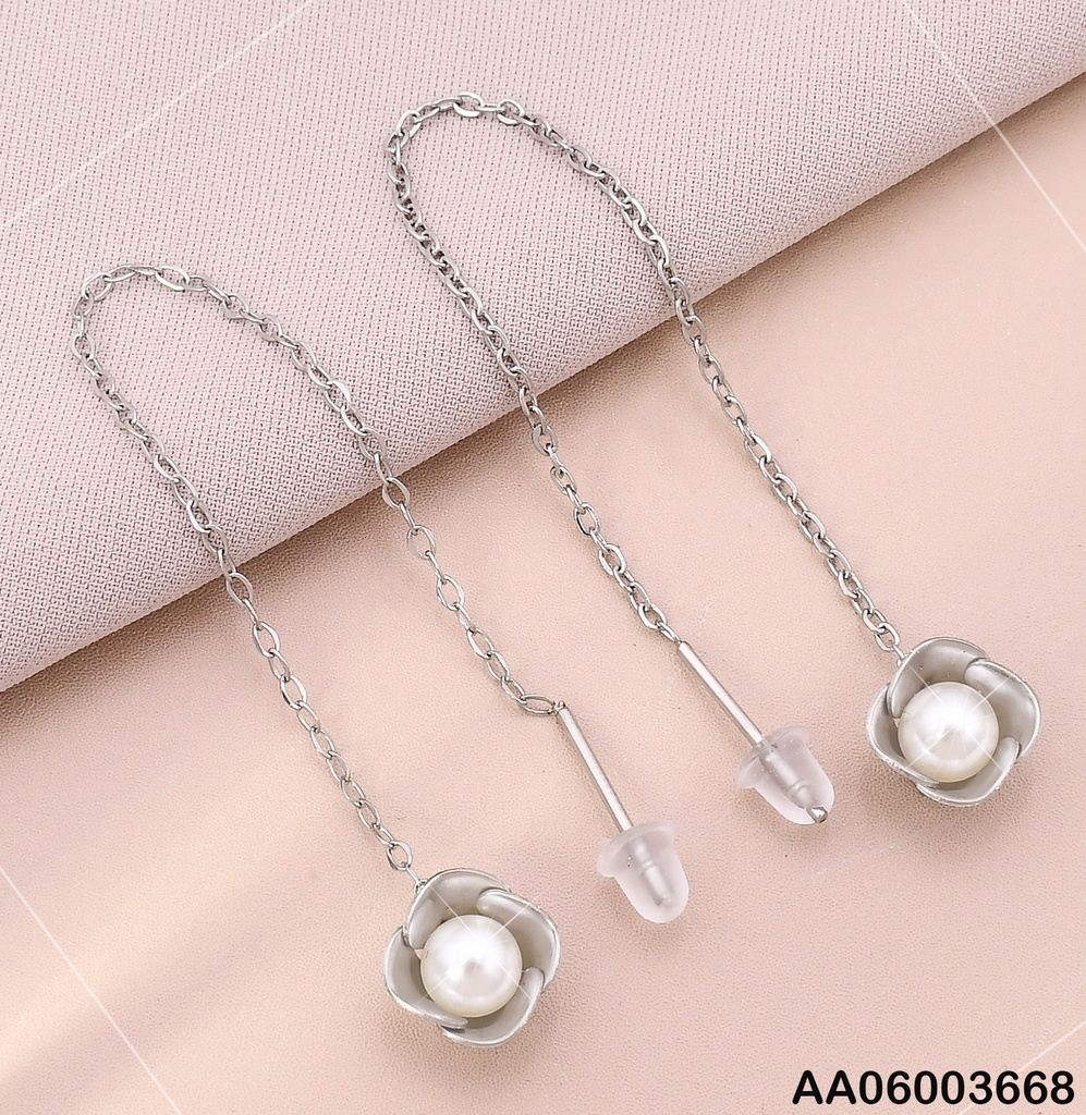 ARETES PLAT.VIOLADORAS FLOR C/PERLA COLGANTE KE102101-HR