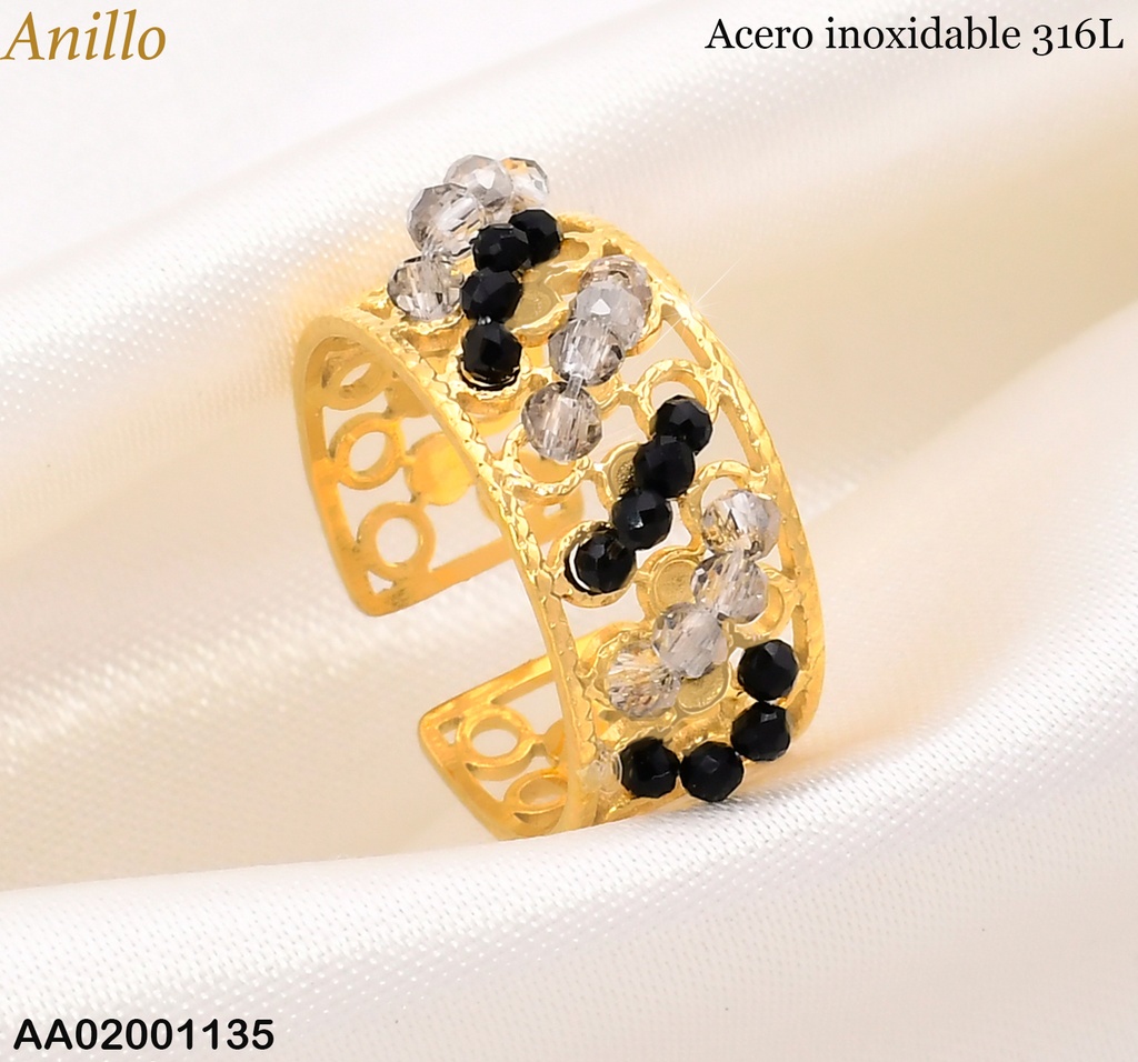 ANILLO CALADO CIRCULOS CRISTALES DIAG.⚪⚫ RA553-45