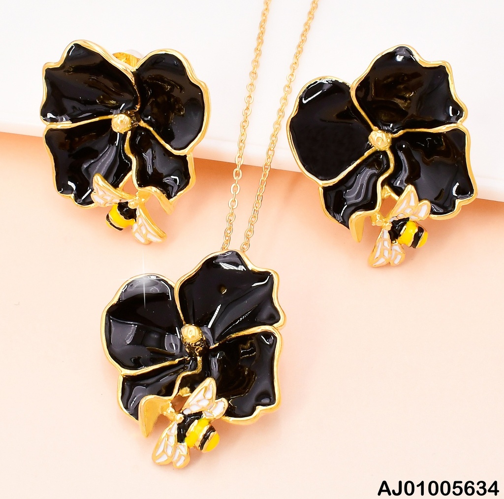 SET DOR FLOR ESMALTADA NEGRA / ABEJITA SA973-45