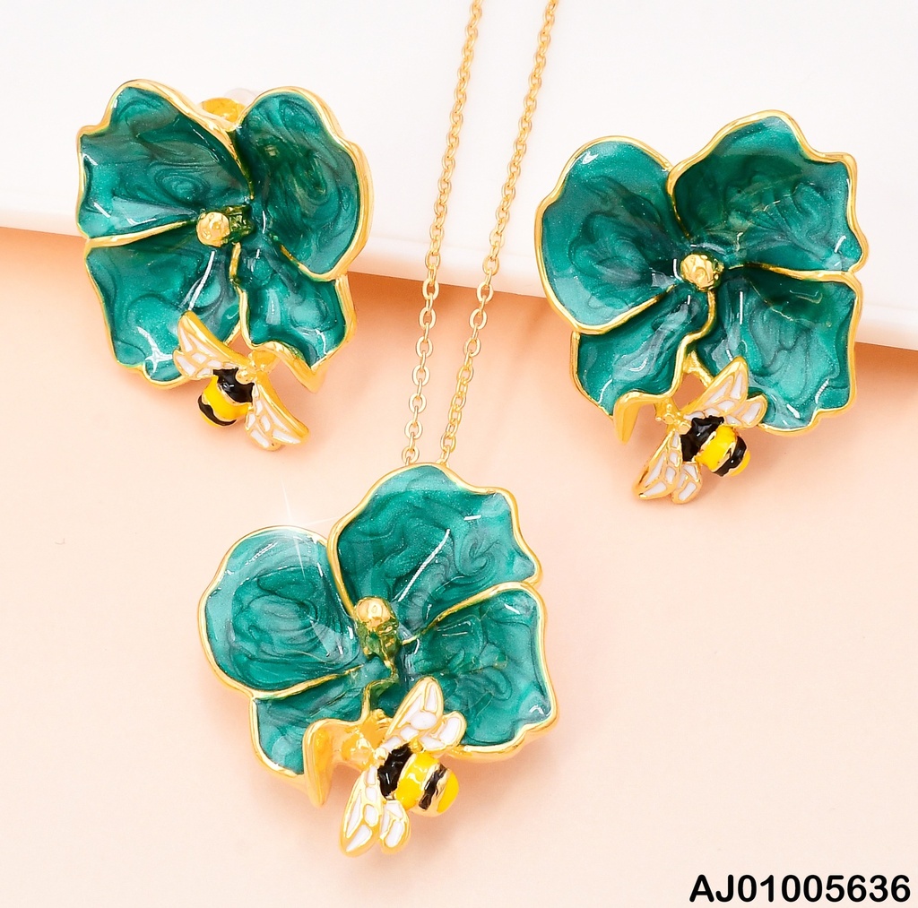 SET DOR FLOR ESMALTADA VERDE / ABEJITA SA971-45