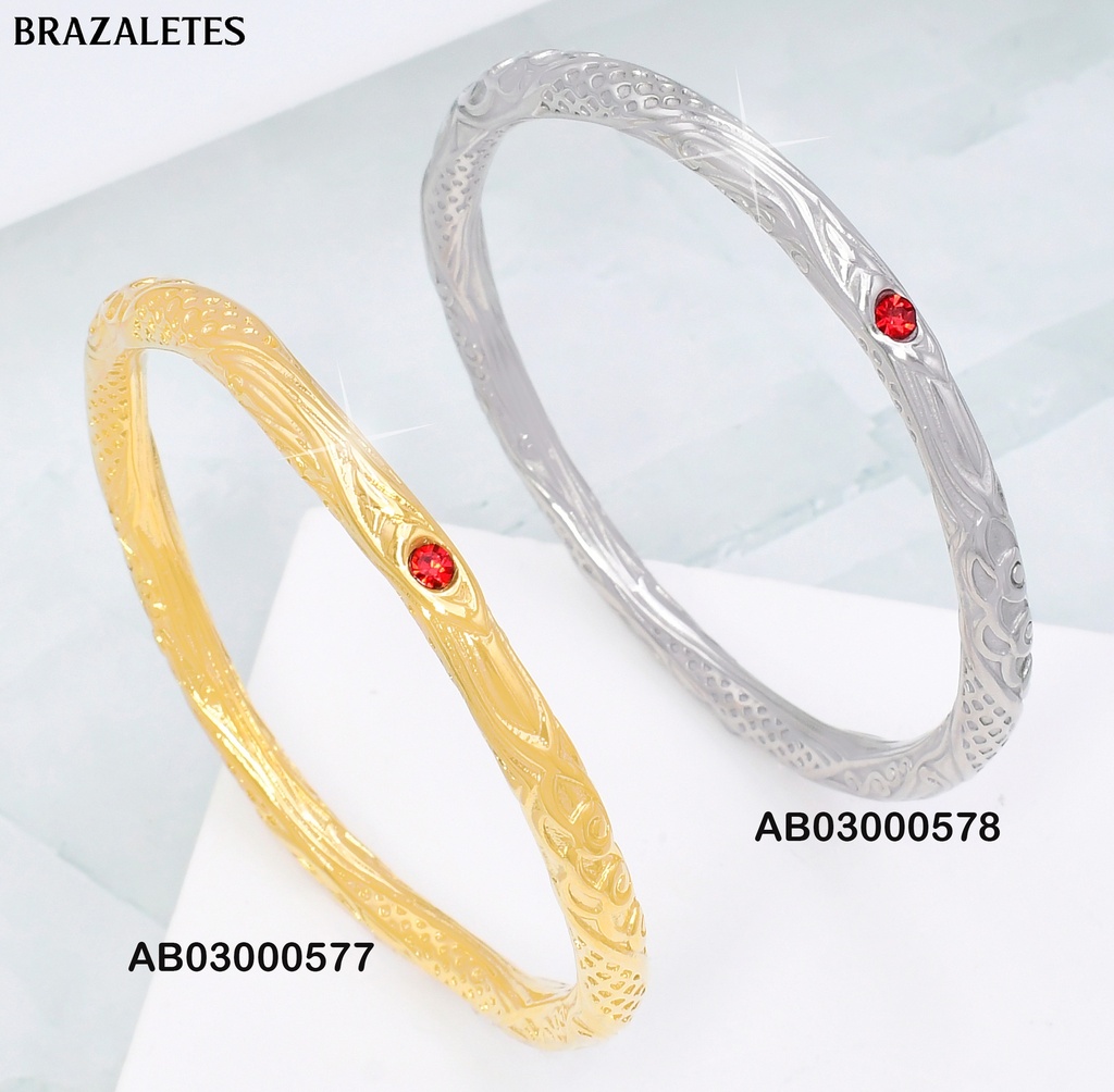 BRAZALETE PLAT.C/GRABADOS ZIRCONIAS ROJAS KB203778-SP