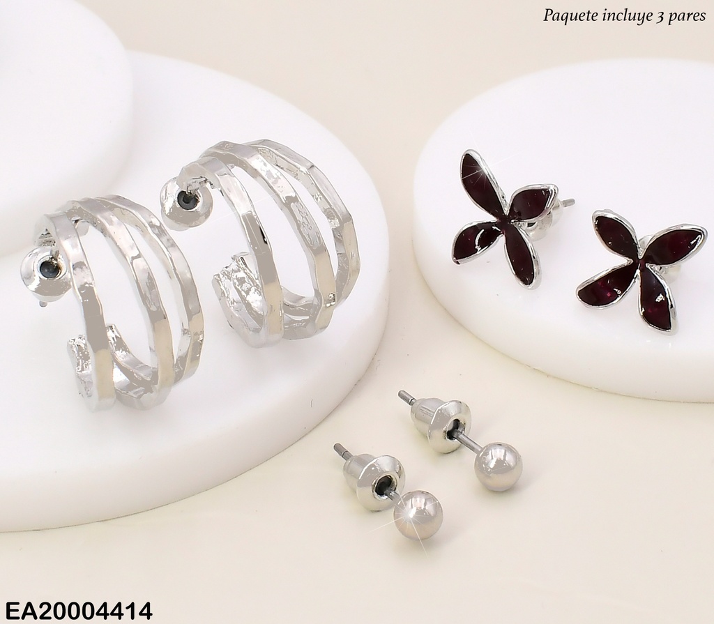 PAQ.3 PARES ARETES GALVANOPLASTIA PLAT.🟡/FLOR/CCC SE983-301