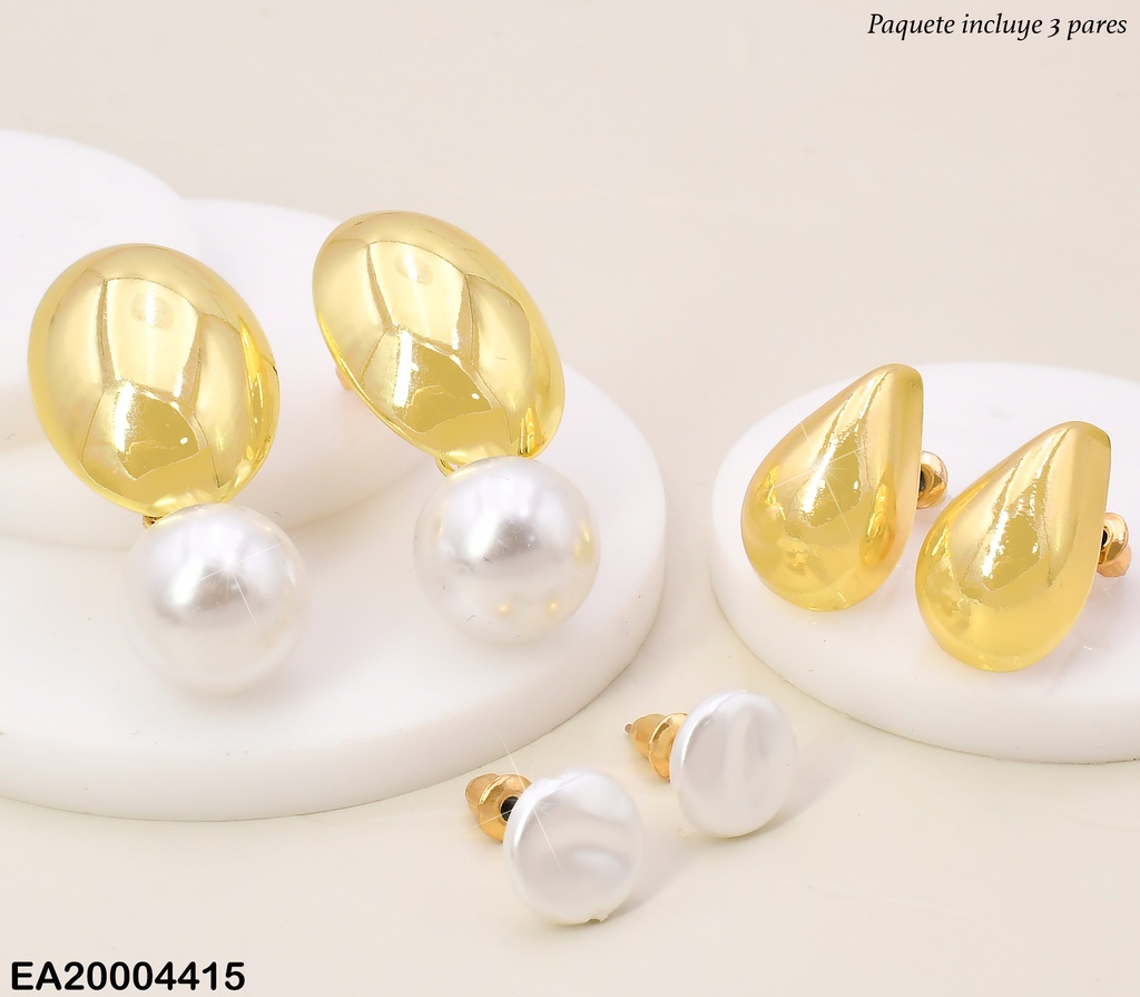 PAQ.3 PARES ARETES GALVANOPLASTIA  🟡/GOTAS/OV PERLA SE978-301