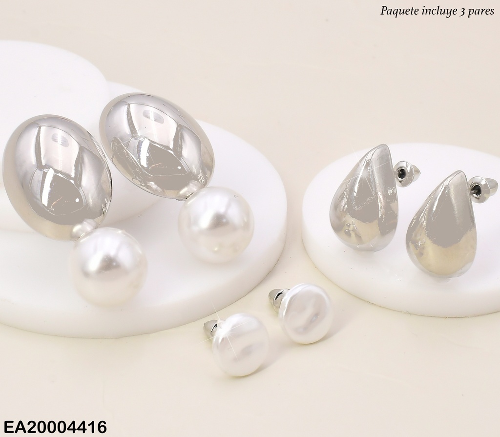 PAQ.3 PARES ARETES PLAT.GALVANOPLASTIA  🟡/GOTAS/OV PERLA SE979-301