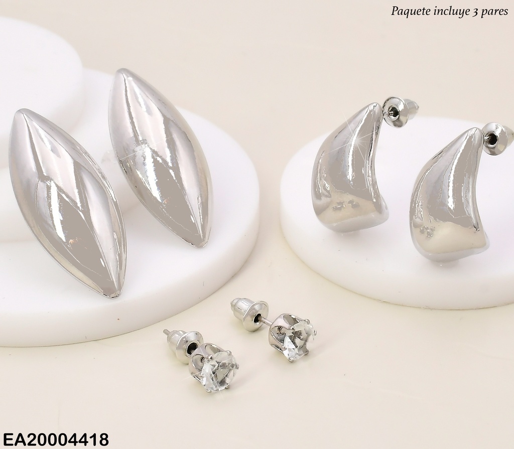 PAQ.3 PARES ARETES PLAT.GALVANOPLASTIA ZIRC/OV LARGOS/GOTAS IRREG.SE985-301