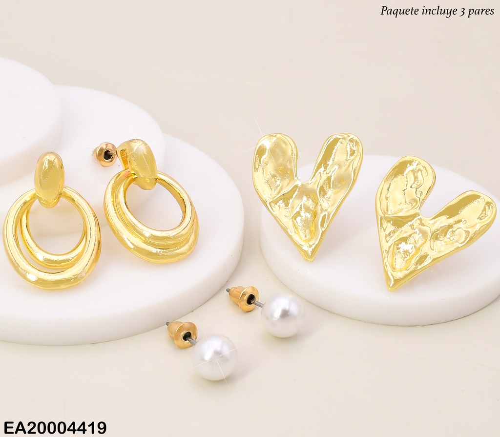 PAQ.3 PARES ARETES GALVANOPLASTIA  PERLAS/💛/０ SE946-301