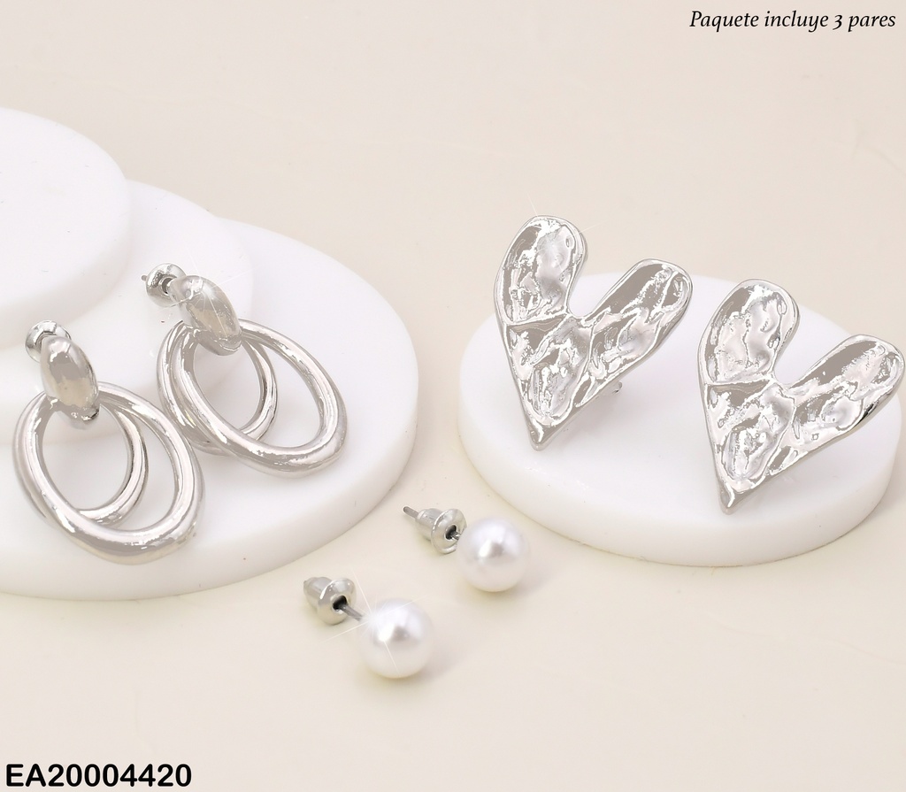 PAQ.3 PARES ARETES PLAT.GALVANOPLASTIA PERLAS/💛/０ SE947-301