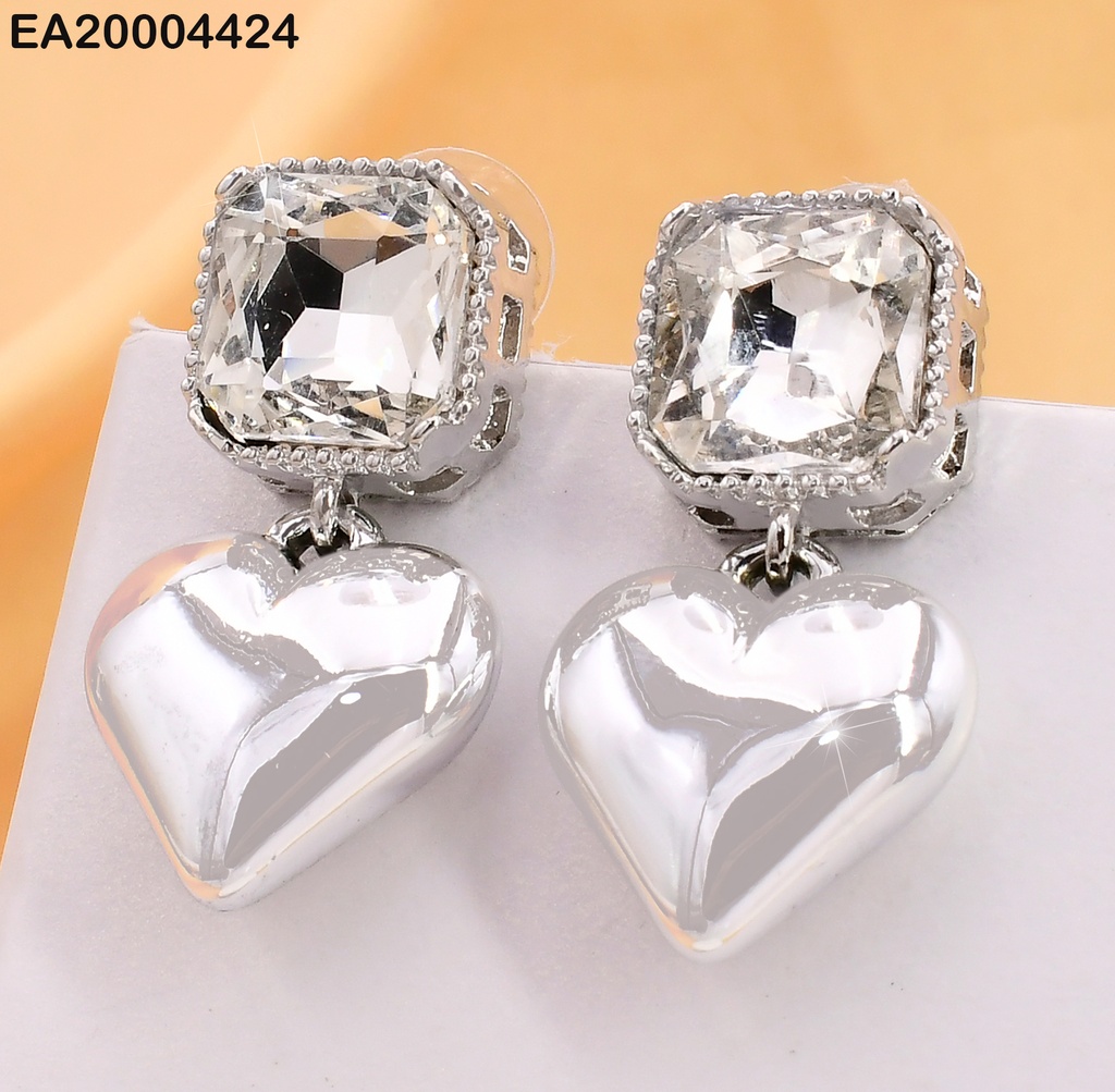 ARETES PLAT ZIRC CRISTAL/ CORAZON INFLADO EE3937-317